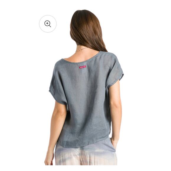 Hard Tail Forever boxy V-neck linen top green minimalist elevated basic S/M boho - Picture 3 of 13